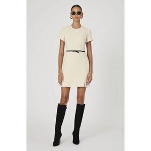 FRENCH CONNECTION Velvet Bow Short Sleeve Bouclé Minidress in Cream/ Black